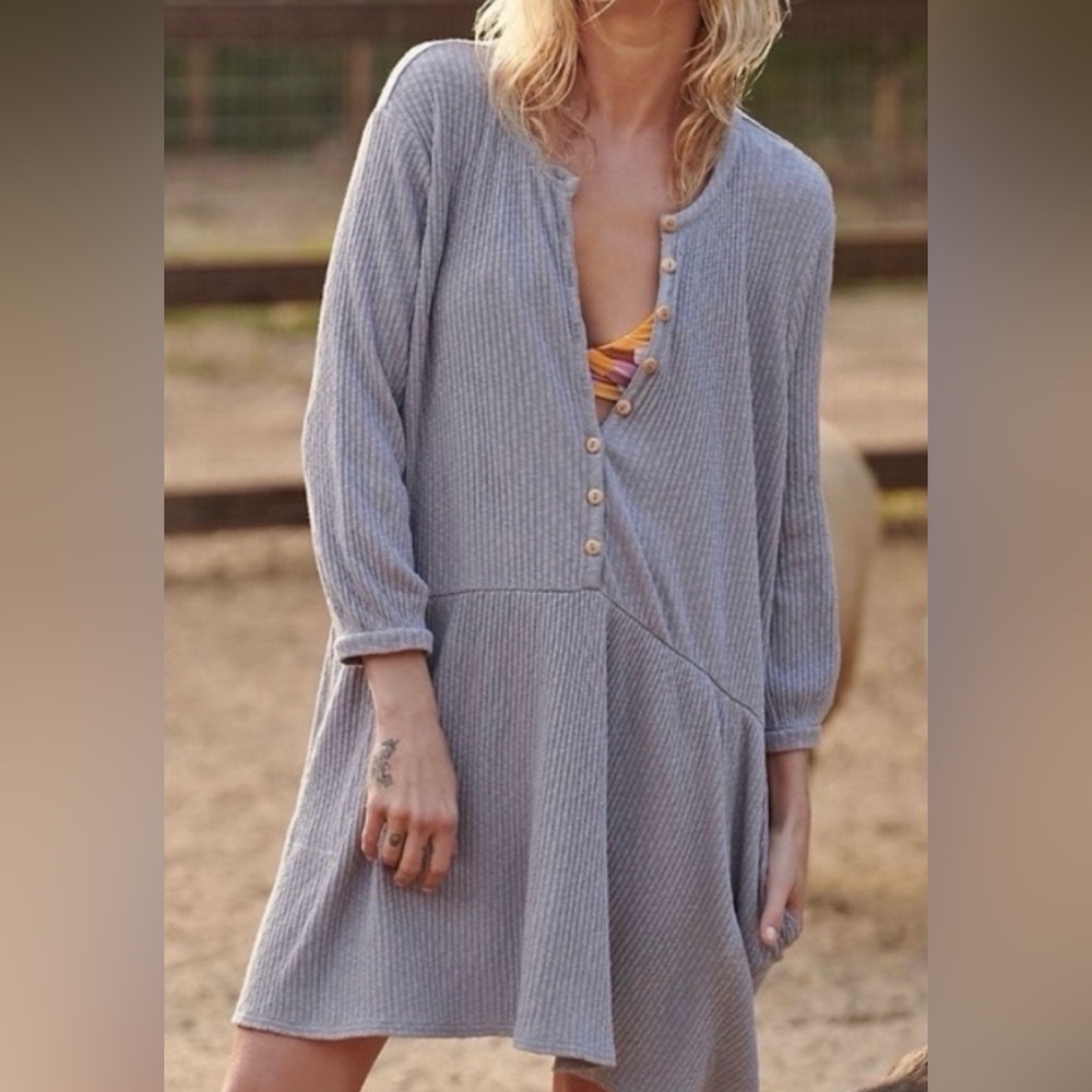 Free People Beach Dusty Lavender Blossom Cotton Ribbed Knit Dress Oversized NWT